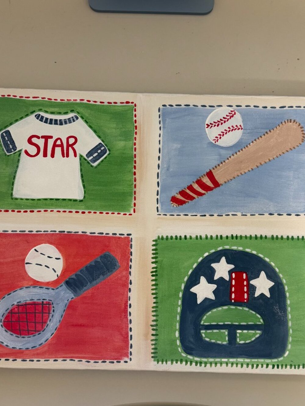 CANVAS Wall ART for POTTERY BARN SPORTS QUILT 14" x 16"